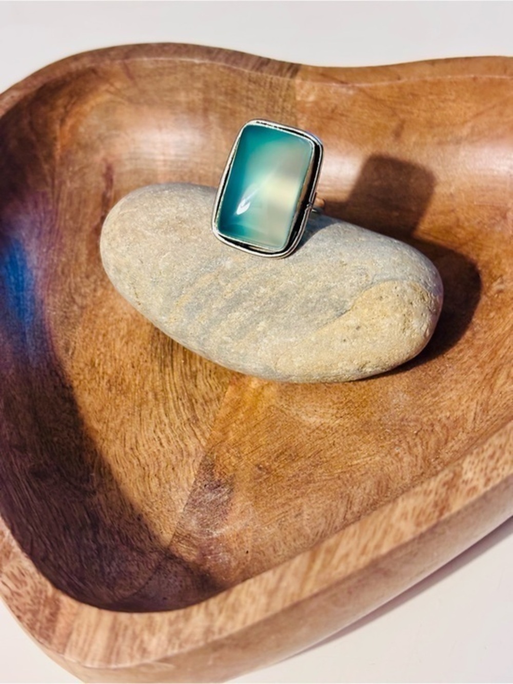 Sea Glass Moonstone Sterling Silver Plated Statement Ring Size 6